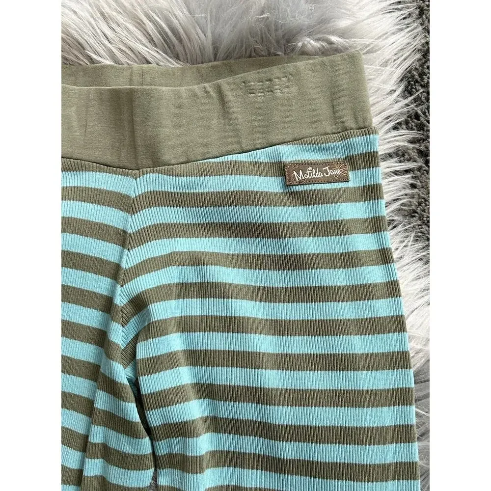 Matilda Jane Sz 14 Truest Compass Ribbed Leggings Pants Blue Stripe Pink Floral
